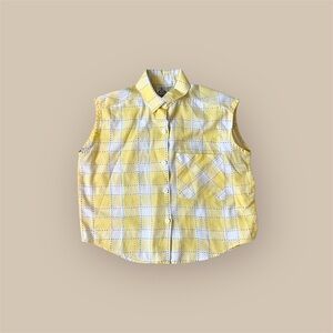 Vintage Yellow Checkered Sleeveless button down Shirt